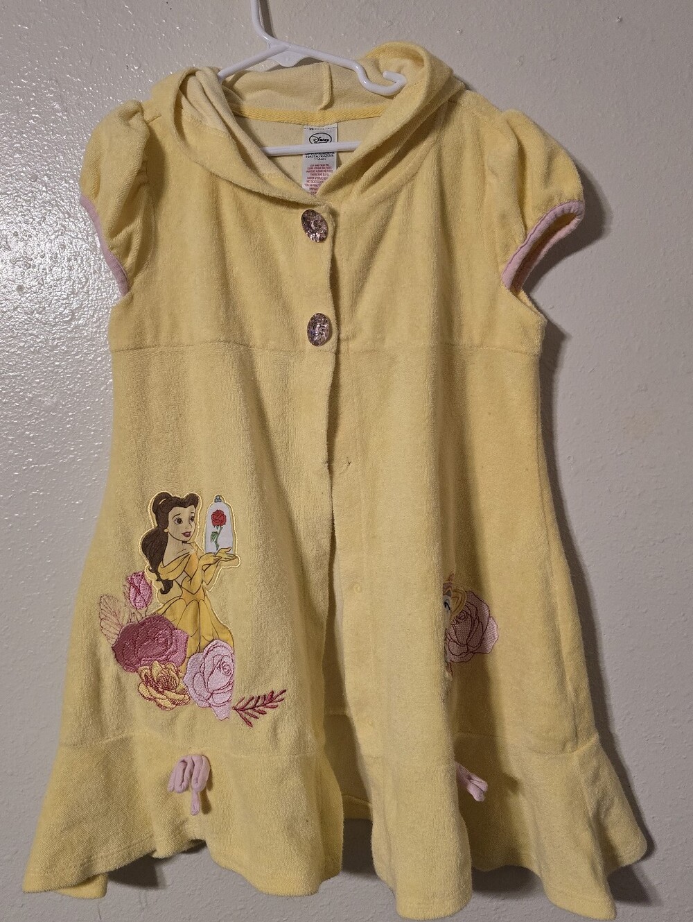 Disney Store Girls Princess Belle Hooded Terry Cloth Swim Cover Up Size 5/6